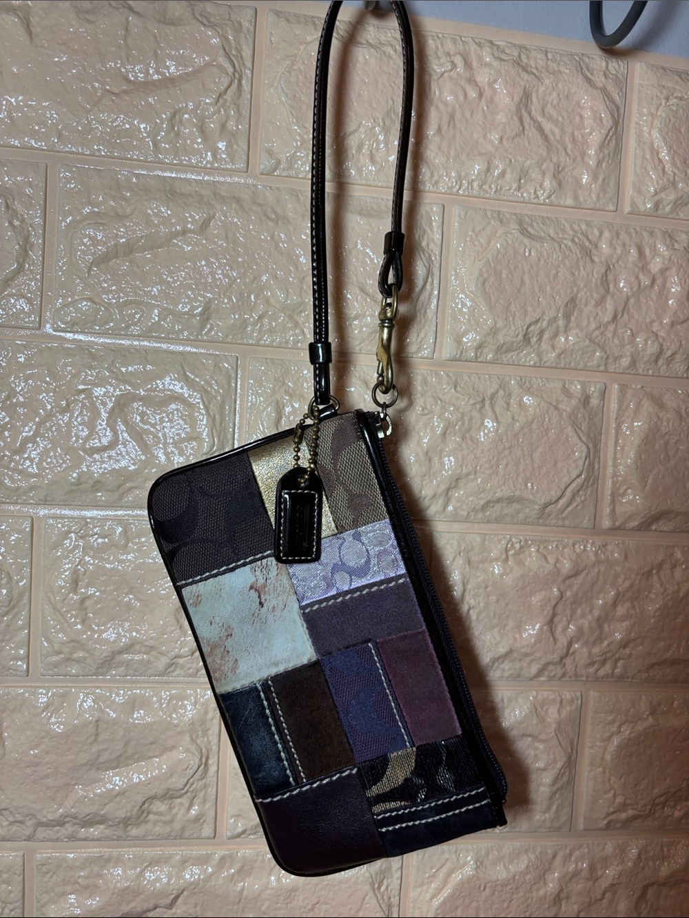 Coach Patchwork Leather Wristlet in Brown and Neutral Tones w Hang Tag - Picture 17 of 17